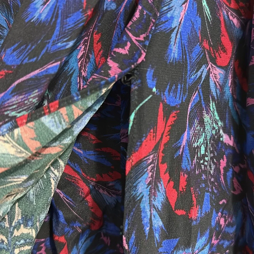 The Kooples Silk Blue Feather Print Midi Skirt with Twist Womens EU 3 US 8